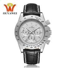 Charger l'image dans la galerie, OUYAWEI Automatic Self Wind Mens Montre Homme Watch Leather Strap Waterproof Luxury Style Male Black Wristwatch Reloj Masculino