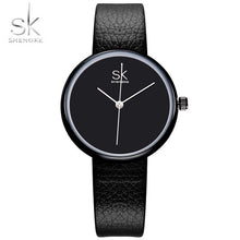 Charger l'image dans la galerie, Shengke Watches Women Quartz Clock Top Brand Watches Leather Women Watch Causal Black White Simple Wristwatch Montre Femme 2017