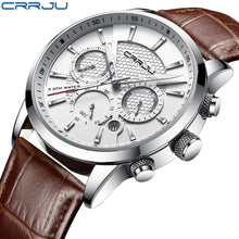 Charger l'image dans la galerie, CRRJU New Fashion Men Watches Analog Quartz Wristwatches 30M Waterproof Chronograph Sport Date Leather Band Watches montre homme