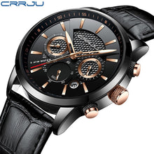 Charger l'image dans la galerie, CRRJU New Fashion Men Watches Analog Quartz Wristwatches 30M Waterproof Chronograph Sport Date Leather Band Watches montre homme