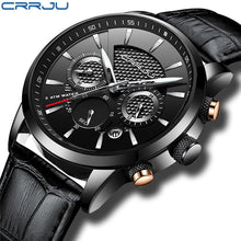 Charger l'image dans la galerie, CRRJU New Fashion Men Watches Analog Quartz Wristwatches 30M Waterproof Chronograph Sport Date Leather Band Watches montre homme