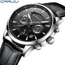 Charger l'image dans la galerie, CRRJU New Fashion Men Watches Analog Quartz Wristwatches 30M Waterproof Chronograph Sport Date Leather Band Watches montre homme