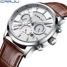 Charger l'image dans la galerie, CRRJU New Fashion Men Watches Analog Quartz Wristwatches 30M Waterproof Chronograph Sport Date Leather Band Watches montre homme