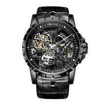 Charger l'image dans la galerie, OBLVLO Luxury Open Work Design Mens Watches Skeleton Dial Calfskin Strap Watch Automatic Movement Waterproof Montre Homme RM-1