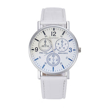 Charger l'image dans la galerie, Fashion men's leather watch 2019 simple digital engraved holiday three-eye white dial quartz wrist watch montre homme a6