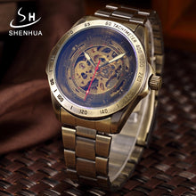 Charger l'image dans la galerie, Vintage Bronze Automatic Watch Skeleton Men Watch Steampunk Transparent Mechanical Mens Watches Full Metal Clock montre homme