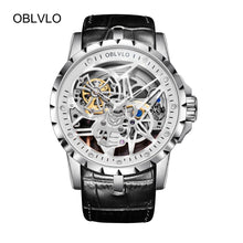 Charger l'image dans la galerie, OBLVLO Luxury Open Work Design Mens Watches Skeleton Dial Calfskin Strap Watch Automatic Movement Waterproof Montre Homme RM-1