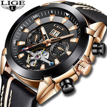 Charger l'image dans la galerie, New Sport Mechanical Watches LIGE Mens Business Leather Automatic Mechanical Watch Men Military Waterproof Clock Montre Homme