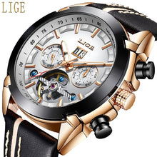 Charger l'image dans la galerie, LIGE New Mens Mechanical Watch Tourbillon Automatic Mechanical Watch Mens Military Leather Waterproof Sports Clock Montre Homme
