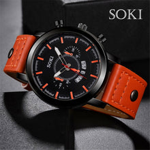Charger l'image dans la galerie, SOKI Brand Luxury Sport Watches Fashion Leather Strap Quartz Men Casual Date Business Male Wristwatches Clock Montre Homme