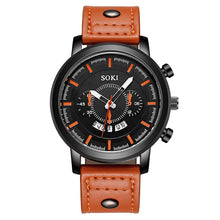 Charger l'image dans la galerie, SOKI Brand Luxury Sport Watches Fashion Leather Strap Quartz Men Casual Date Business Male Wristwatches Clock Montre Homme