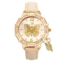 Charger l'image dans la galerie, New Women Quartz Watches Butterfly Rhinestone Pendant Leather Wrist Watch Casual Golden Dial Ladies Watch Montre Femme Clock*533