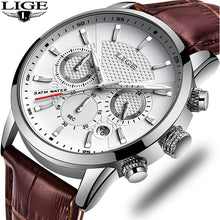 Charger l'image dans la galerie, LIGE New Fashion Gift Men Watch Leather Analog Quartz watches 30M Waterproof Chronograph Sport Date Watch Men montre homme 2019