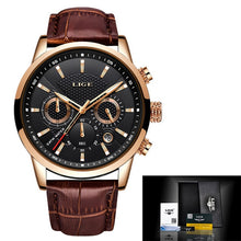 Charger l'image dans la galerie, LIGE New Fashion Gift Men Watch Leather Analog Quartz watches 30M Waterproof Chronograph Sport Date Watch Men montre homme 2019